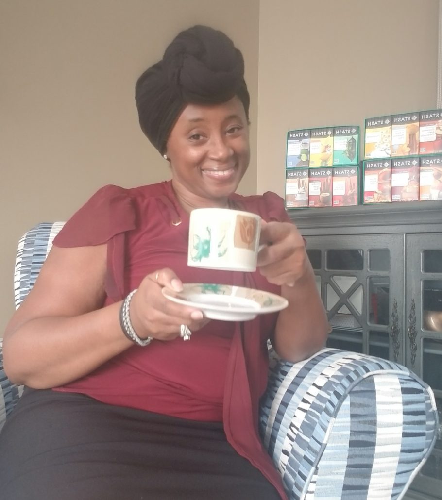 black female coffee cup stash tea
